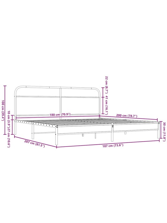 Metallist voodiraam ilma madratsita pruun tamm 180x200 cm