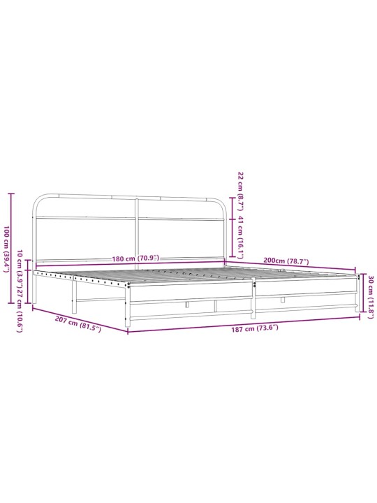 Metallist voodiraam ilma madratsita pruun tamm 180x200 cm