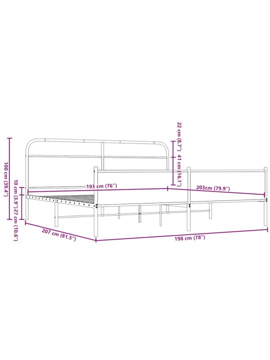 METALLIST VOODIRAAM ILMA MADRATSITA PRUUN TAMM 193X203 CM