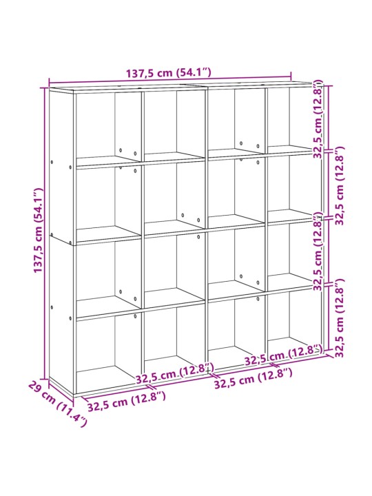 Raamaturiiul sonoma tamm 137,5x29x137,5 cm tehispuit