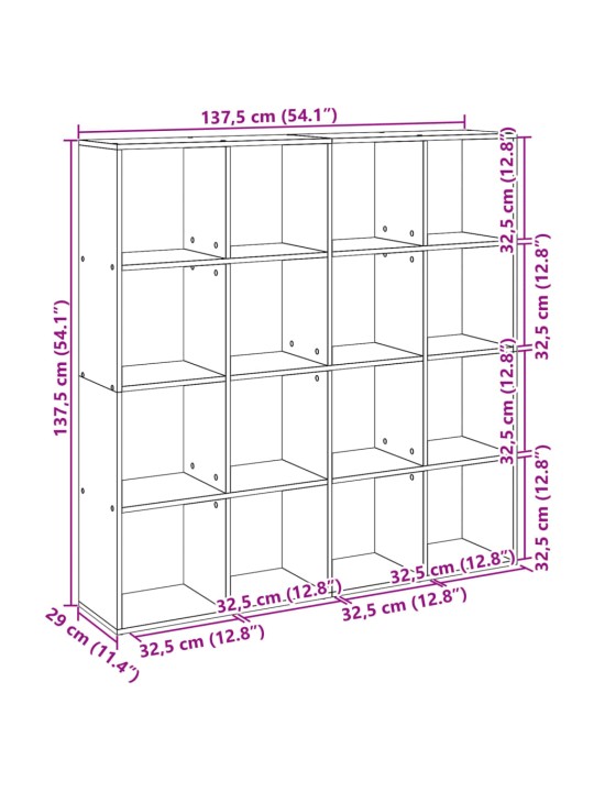 Raamatukapp, hall sonoma tamm, 137,5x29x137,5 cm, tehispuit