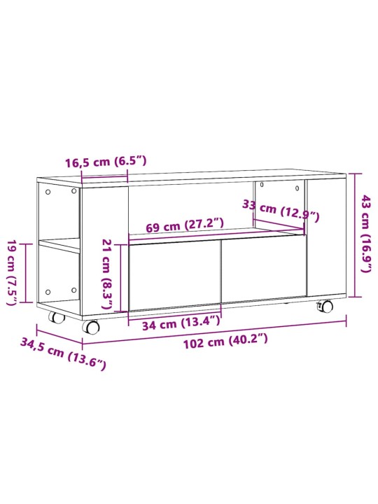 RATASTEGA TELERIKAPP VANA PUIT 102X34,5X43 CM INSENERPUIT