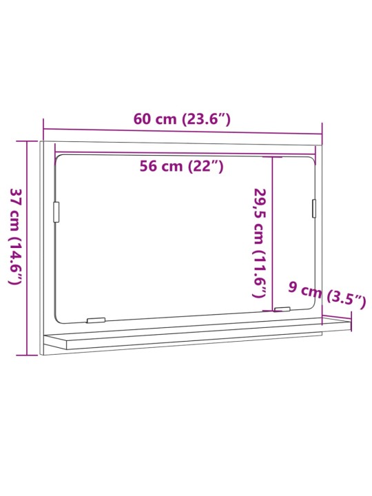 Vannitoa peeglikapp, betoonhall, 60x11x37 cm, tehispuit