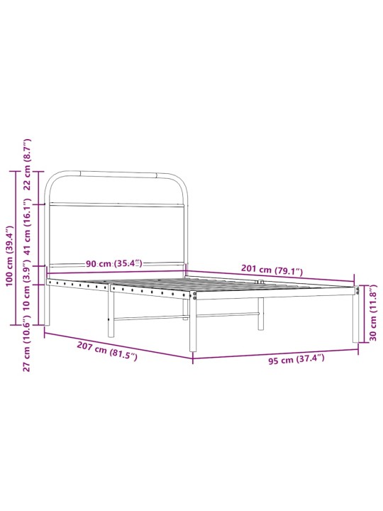 Voodiraam ilma madratsita, pruun tamm, 90x200 cm