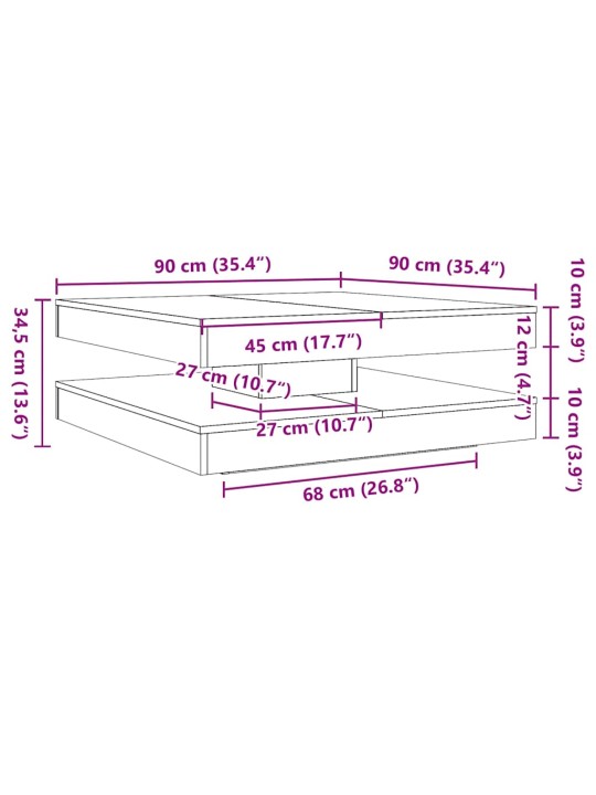 Diivanilaud 360 kraadi pööratav must tamm 90x90x34,5 cm