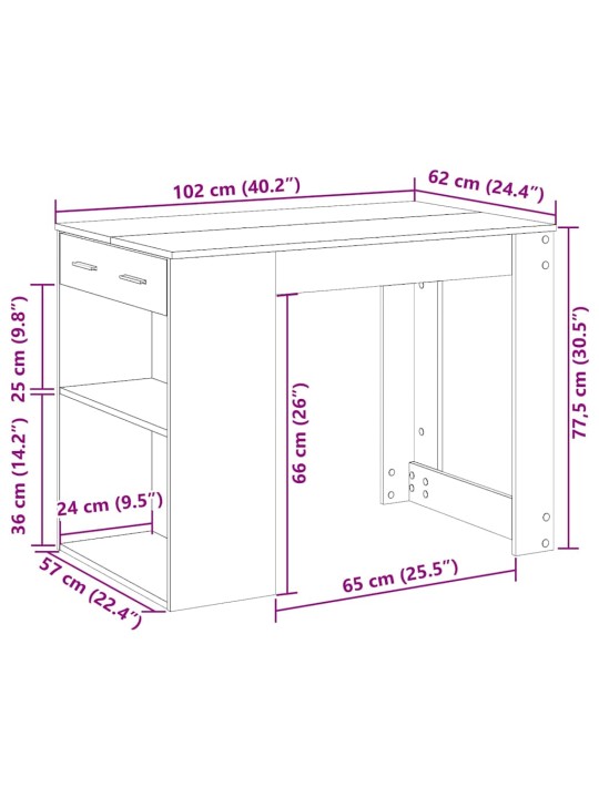 KIRJUTUSLAUD SAHTLI JA RIIULIGA SUITSUTATUD TAMM 102X62X77,5 CM