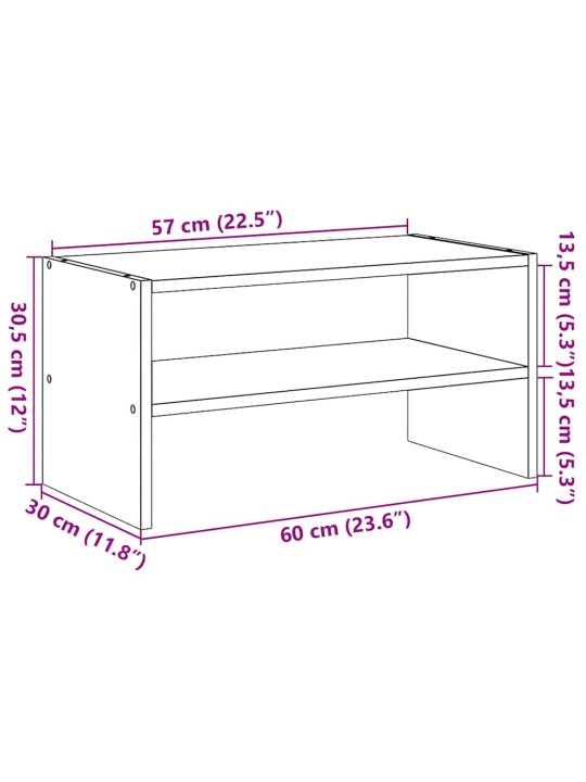 Kingariiul virnastatav, hall sonoma tamm, 60 x 30 x 30,5 cm