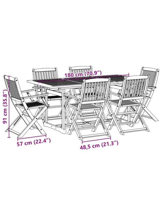 7-osaline aiamööblikomplekt, 180 x 90 x 75 cm, akaatsiapuit