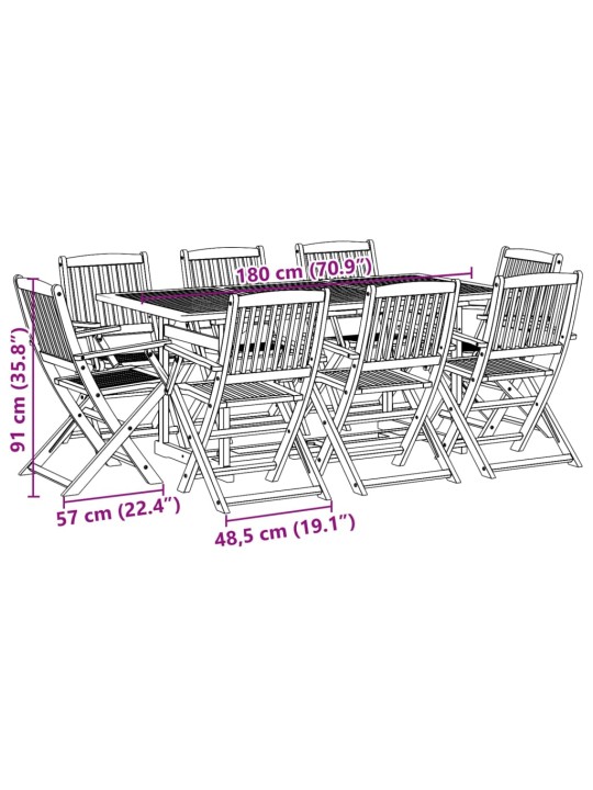 9-osaline aiamööblikomplekt, 180 x 90 x 75 cm, akaatsiapuit