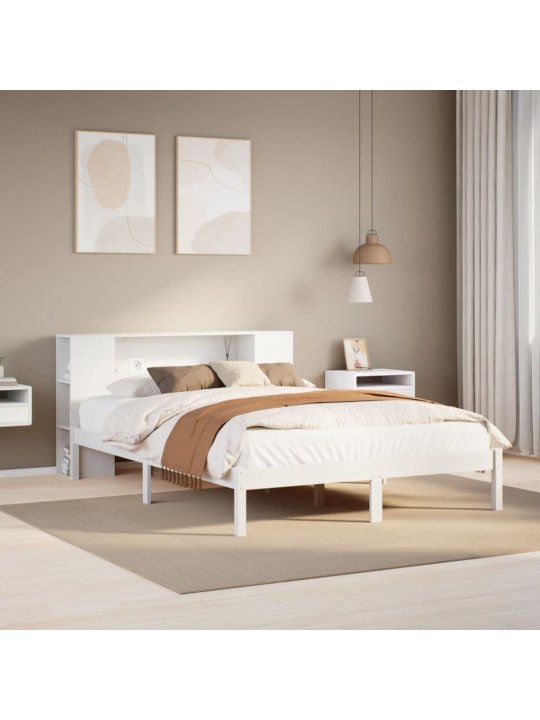 Riiuliga voodiraam ilma madratsita, valge, 140x200cm, männipuit