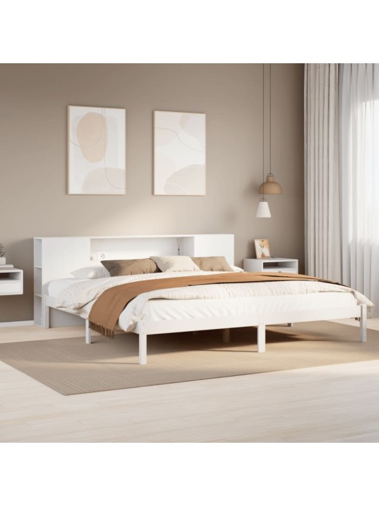 Riiuliga voodiraam ilma madratsita, valge, 180x200cm, männipuit