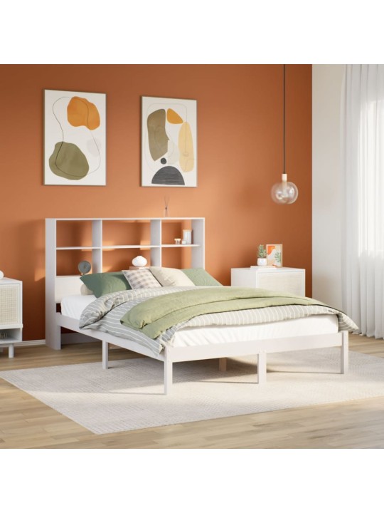 Riiuliga voodiraam ilma madratsita, valge, 120x200cm, männipuit