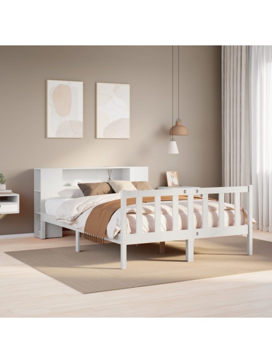 Riiuliga voodiraam ilma madratsita, valge, 140x200cm, männipuit