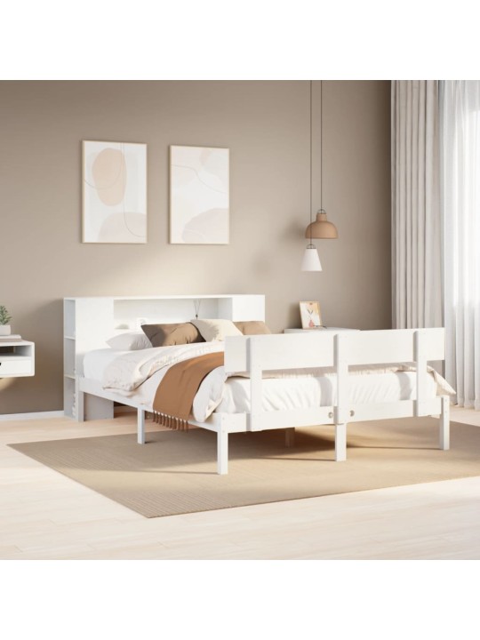 Riiuliga voodiraam ilma madratsita, valge, 140x200cm, männipuit