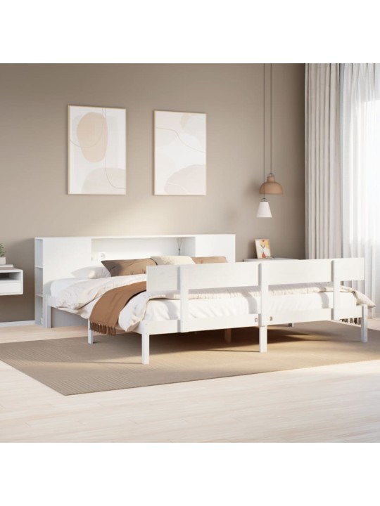Riiuliga voodiraam ilma madratsita, valge, 180x200cm, männipuit