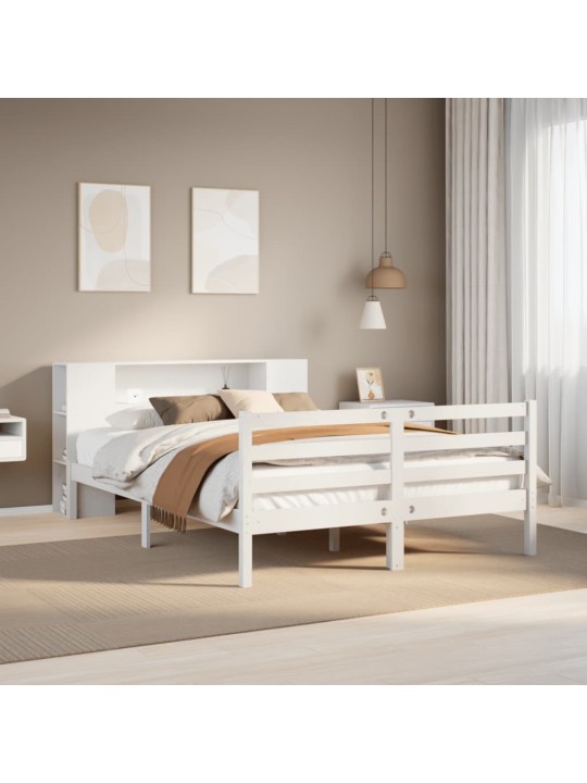 Riiuliga voodiraam ilma madratsita, valge, 140x200cm, männipuit
