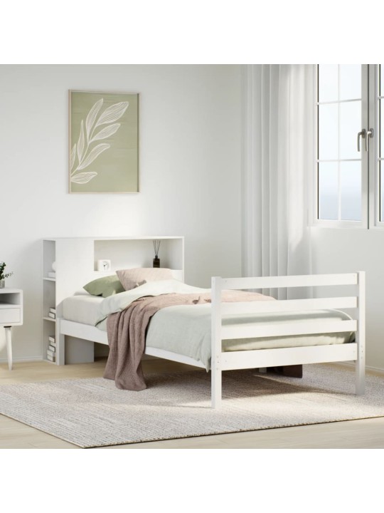Riiuliga voodiraam ilma madratsita, valge, 100x200cm, männipuit