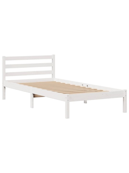 Riiuliga voodiraam ilma madratsita, valge, 75x190 cm, männipuit