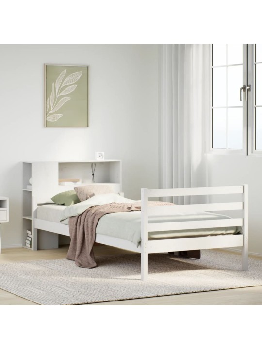 Riiuliga voodiraam ilma madratsita, valge, 100x200cm, männipuit