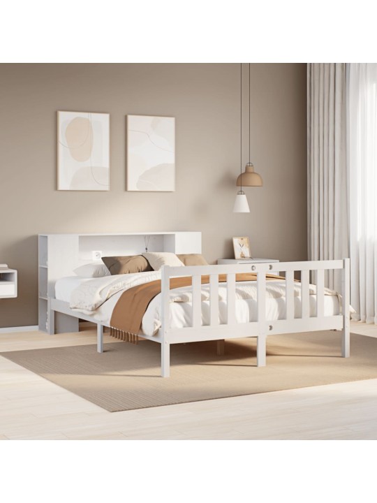 Riiuliga voodiraam ilma madratsita, valge, 140x200cm, männipuit