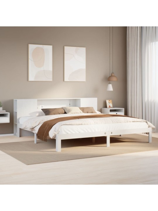 Riiuliga voodiraam ilma madratsita, valge, 180x200cm, männipuit