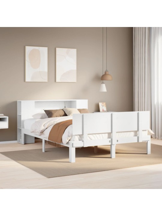 Riiuliga voodiraam ilma madratsita, valge, 140x200cm, männipuit
