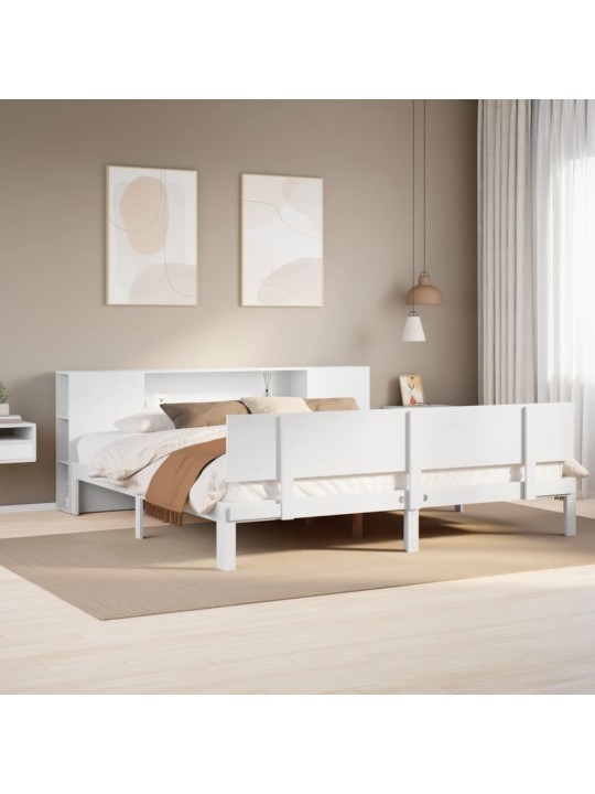 Riiuliga voodiraam ilma madratsita, valge, 180x200cm, männipuit