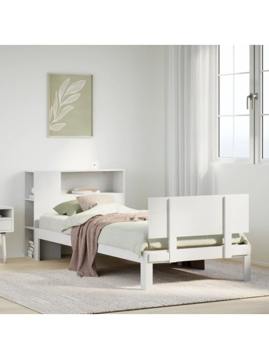 Riiuliga voodiraam ilma madratsita, valge, 100x200cm, männipuit