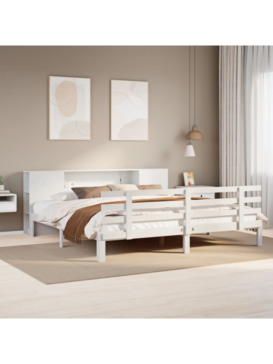 Riiuliga voodiraam ilma madratsita, valge, 180x200cm, männipuit