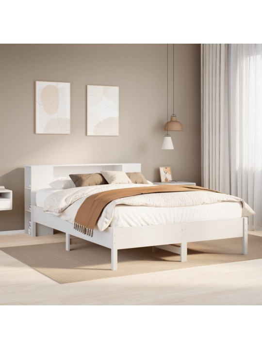 Riiuliga voodiraam ilma madratsita, valge, 140x200cm, männipuit