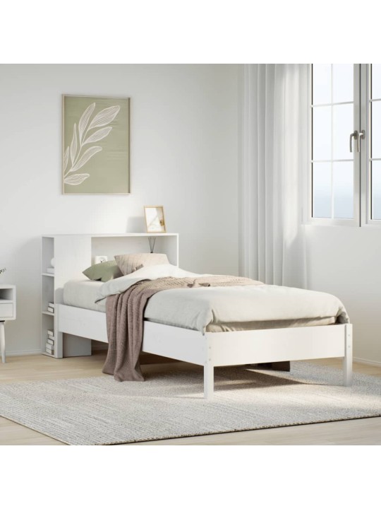 Riiuliga voodiraam ilma madratsita, valge, 100x200cm, männipuit