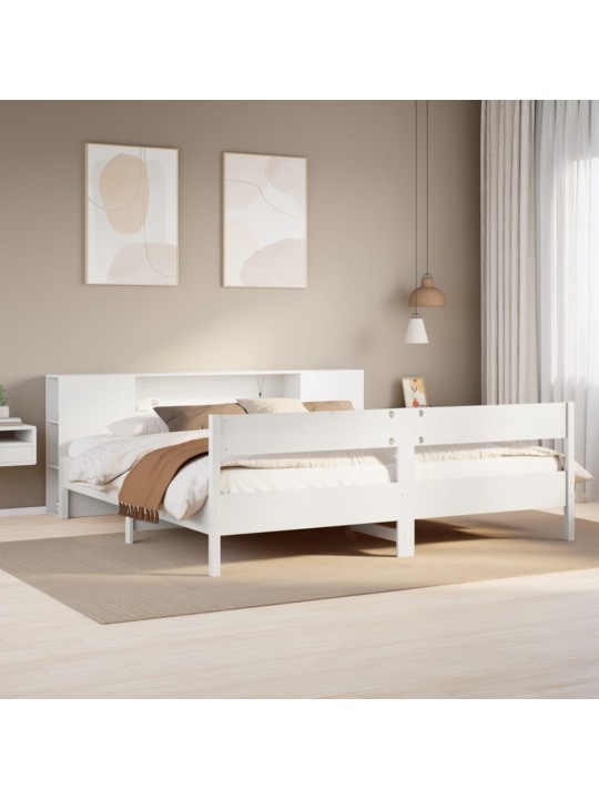 Riiuliga voodiraam ilma madratsita, valge, 180x200cm, männipuit