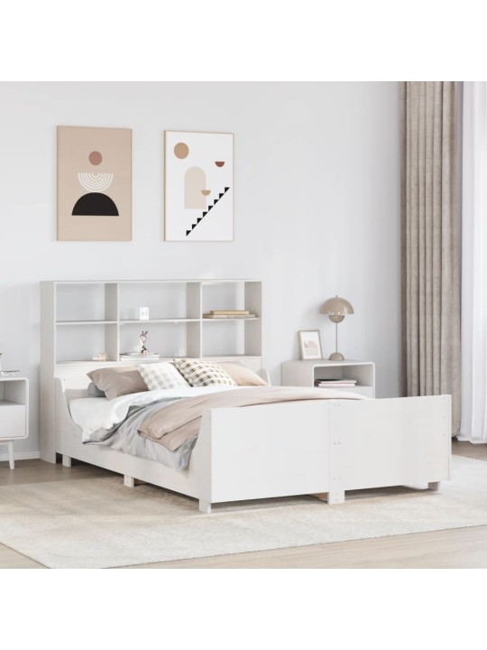 Riiuliga voodiraam ilma madratsita, valge, 120x190cm, puit