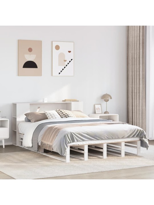 Riiuliga voodiraam ilma madratsita, valge, 140x200cm, puit