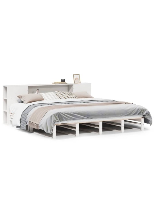 Riiuliga voodiraam ilma madratsita, valge, 180x200cm, puit
