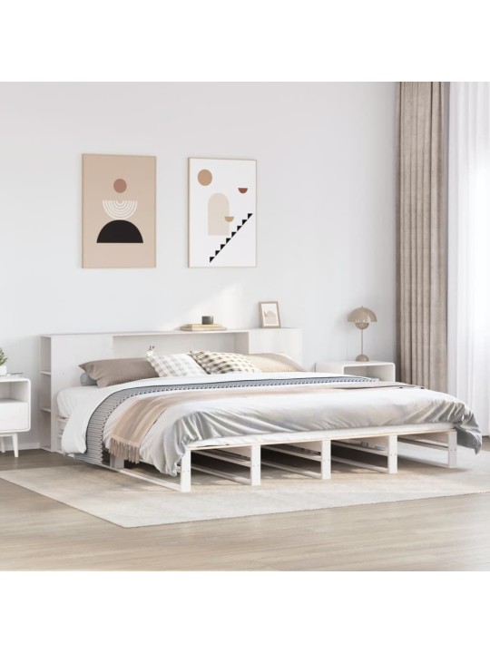 Riiuliga voodiraam ilma madratsita, valge, 180x200cm, puit