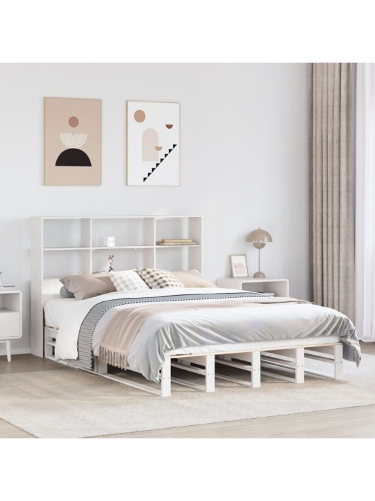 Riiuliga voodiraam ilma madratsita, valge, 120x190cm, puit
