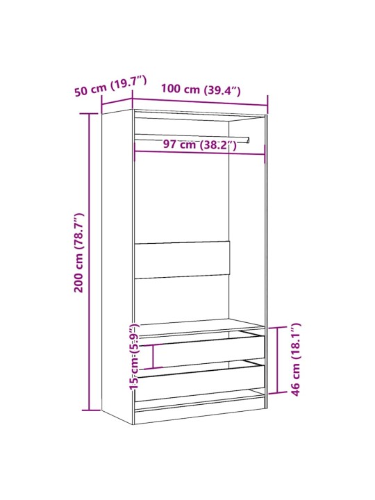 Riidekapp käsitööline tamm 100x50x200 cm tehnopuit
