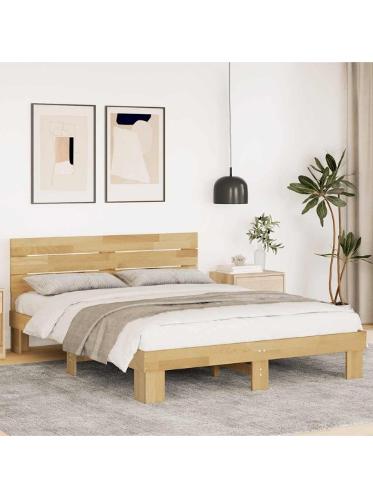 Voodiraam peatsiga ilma madratsita 140x190 cm täispuidust tamm
