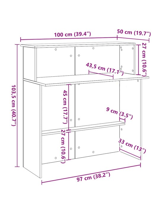 VASTUVÕTULAUD, HALL SONOMA TAMM, 100X50X103,5 CM, TEHISPUIT