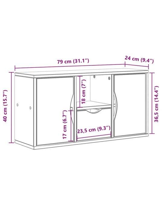 TELERIKAPP SAHTLIGA “ODDA” VALGE 79X24X40 CM TÄISPUIDUST MÄND