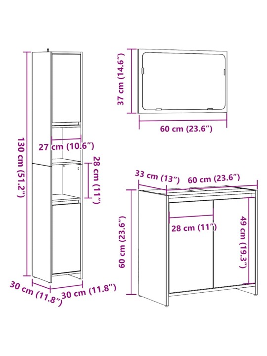 3-OSALINE VANNITOA MÖÖBLIKOMPLEKT, BETOONHALL, TEHISPUIT