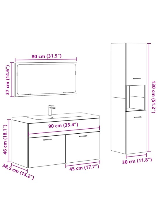 3-OSALINE VANNITOA MÖÖBLIKOMPLEKT, BETOONHALL, TEHISPUIT