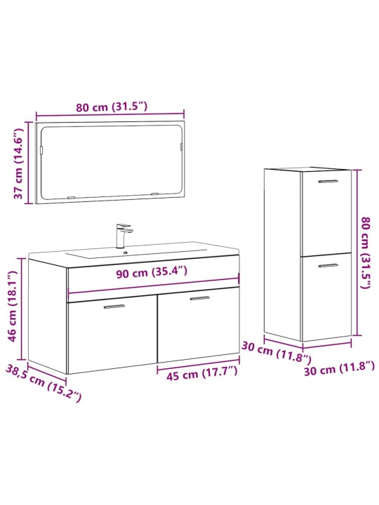3-OSALINE VANNITOA MÖÖBLIKOMPLEKT, BETOONHALL, TEHISPUIT