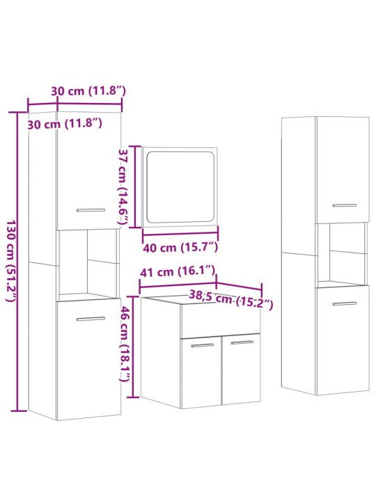 4-osaline vannitoa mööblikomplekt, betoonhall, tehispuit