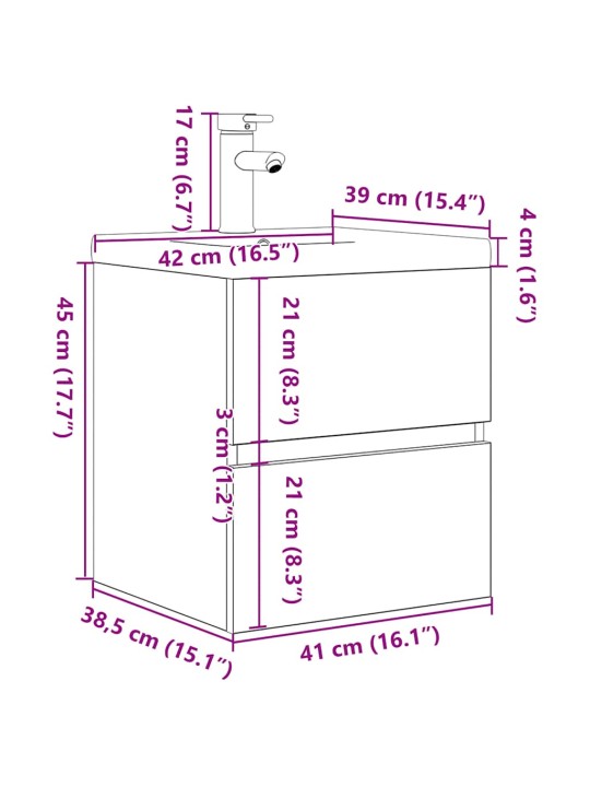 2-OSALINE VANNITOA MÖÖBLIKOMPLEKT, BETOONHALL, TEHISPUIT