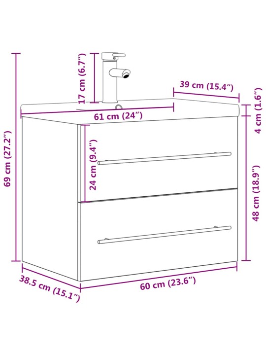 2-OSALINE VANNITOA MÖÖBLIKOMPLEKT, BETOONHALL, TEHISPUIT