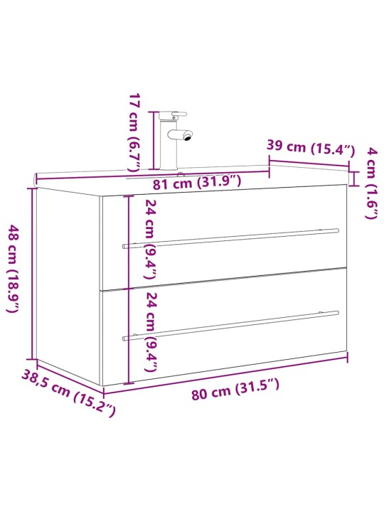 2-osaline vannitoa mööblikomplekt, betoonhall, tehispuit