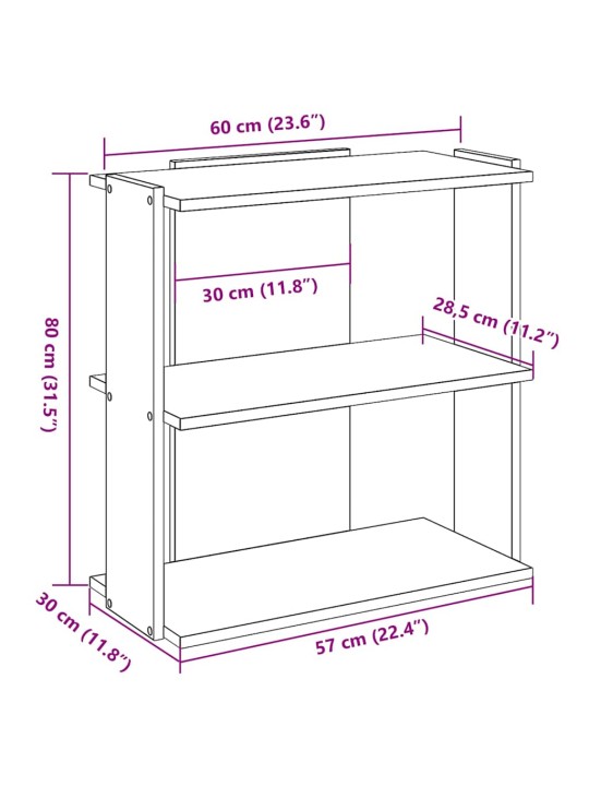 RAAMATURIIUL 3 KORRUST, SUITSUTAMM, 60X30X80 CM, TEHISPUIT