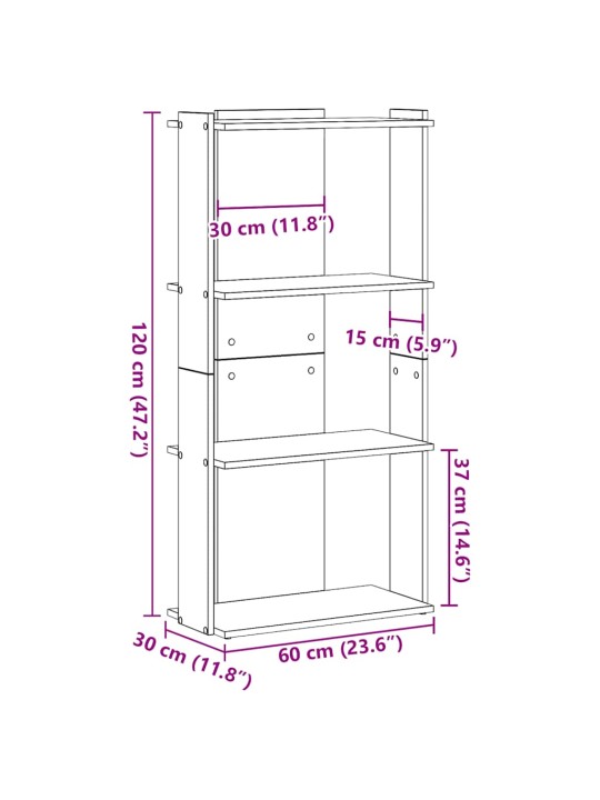 RAAMATURIIUL 3 KORRUST, SUITSUTAMM, 60X30X120 CM, TEHISPUIT